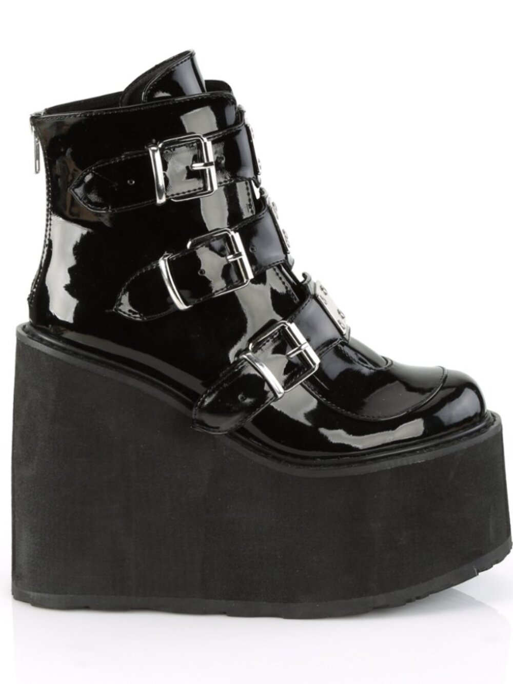 Black Patent Ankle Boots with Triple Buckle Straps